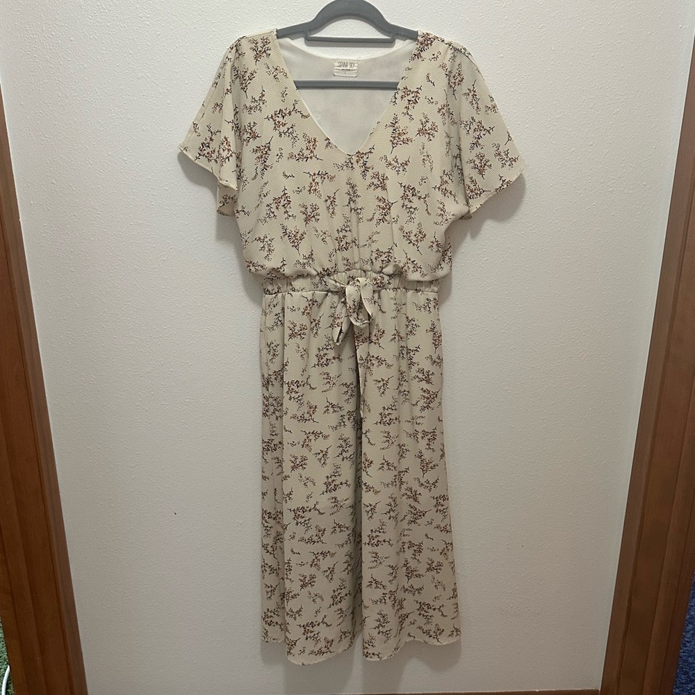 Sienna Sky Cream, Brown, and Navy Floral Cottagecore Midi Dress